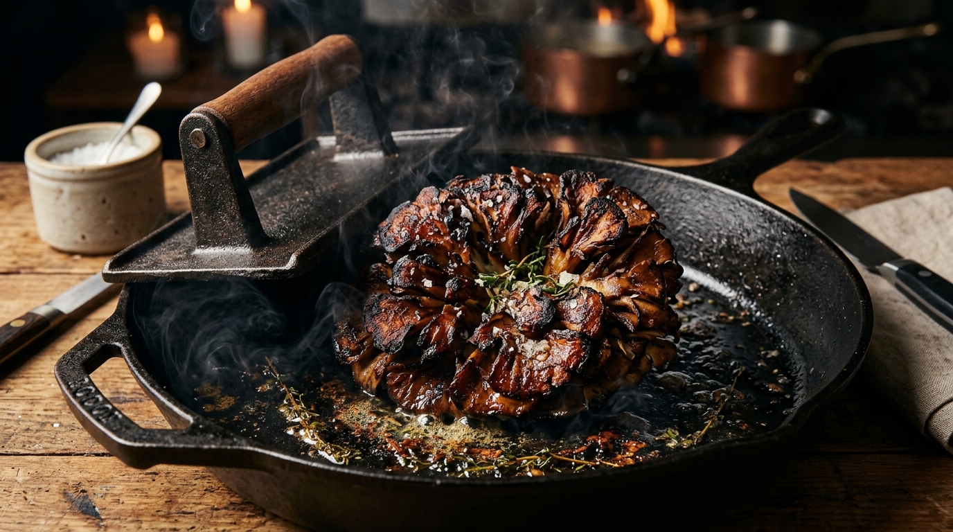 "Steak" de Maitake (Grifola frondosa) a la Prensa de Hierro
