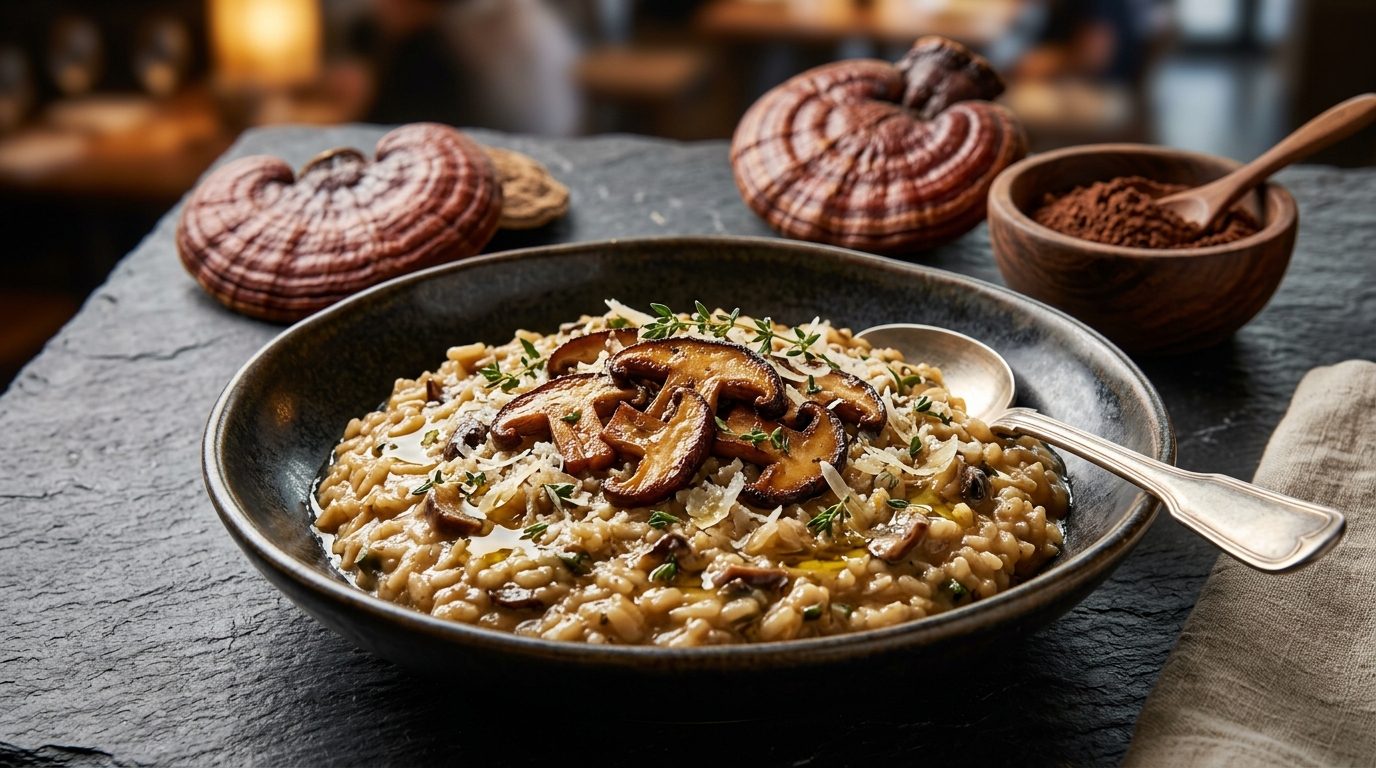 Risotto de Shiitake y Polvo de Reishi (Balance de Amargor)